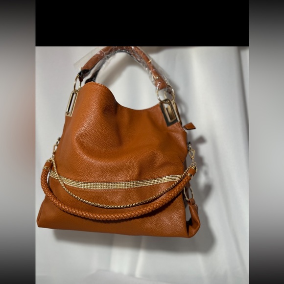 Orange Brownish Purse w/ Gold straps - Picture 3 of 4